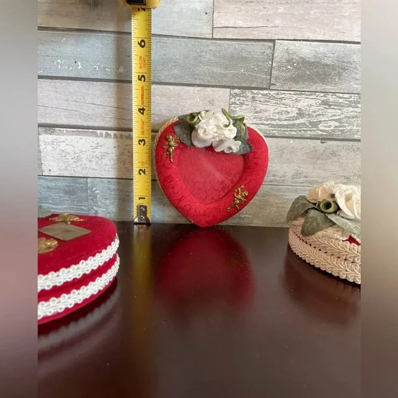 3 Vtg Valentine’s Day Heart Red Fabric 4” Trinket Jewelry Gift Boxes Cupid Love - Picture 14 of 14